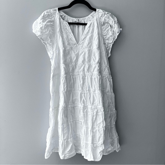 Storia Stitched Bohemian Tiered Mini White Dress Women’s Medium - Picture 2 of 11